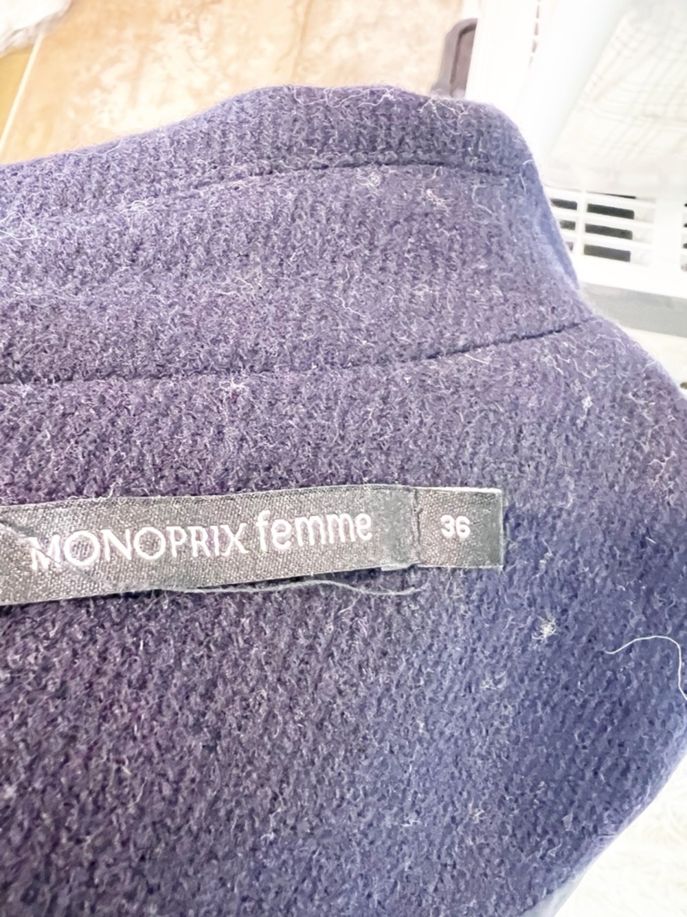 MONOPRIX FEMME NAVY BLUE OPEN FRONT COAT WOOL BLEND SZ 36/LARGE - Picture 4 of 5